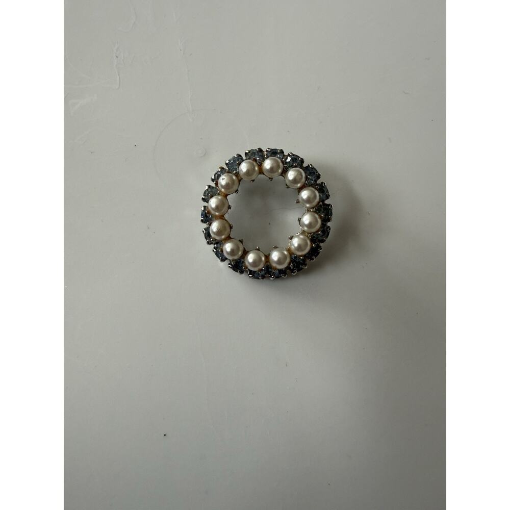 VTG Circle Pearl Rhinestone Pin Brooch